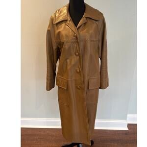 Dan di Modes VTG 70's Brown Leather Jacket Long Midi Length Button Women's 16